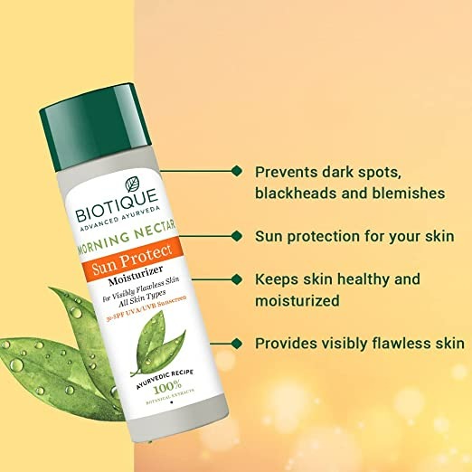 Biotique Advanced Ayurveda Bio Morning Nectar Visibly Flawless Sun Protector 30+SPF UVA/UVB Sunscreen - Swadesiicart