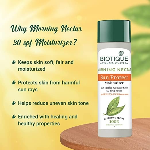 Biotique Advanced Ayurveda Bio Morning Nectar Visibly Flawless Sun Protector 30+SPF UVA/UVB Sunscreen - Swadesiicart