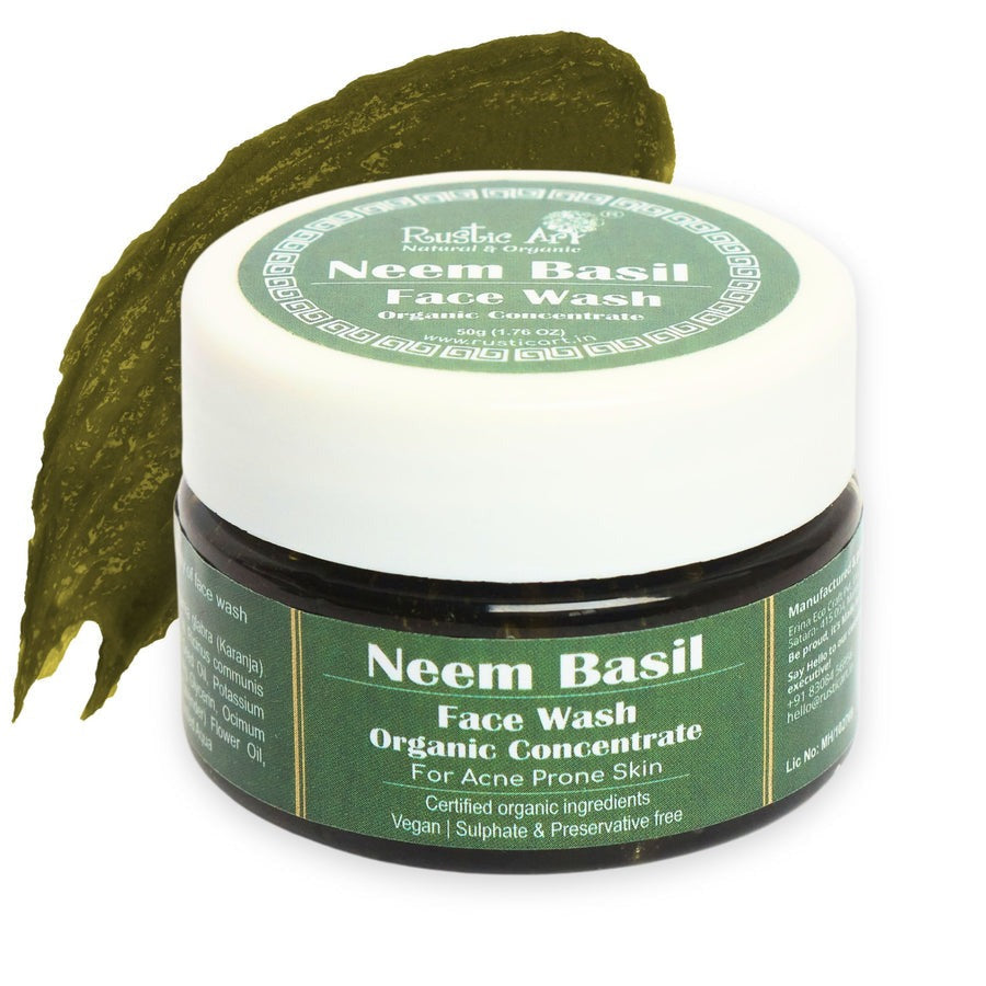 Rustic Art Neem Basil Face Wash Organic Concentrate - Swadesiicart