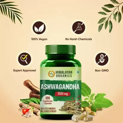 Himalayan Organics Ashwagandha 1000 mg Vegetarian Capsules - Swadesiicart
