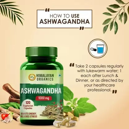 Himalayan Organics Ashwagandha 1000 mg Vegetarian Capsules - Swadesiicart