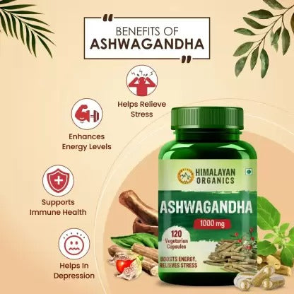 Himalayan Organics Ashwagandha 1000 mg Vegetarian Capsules - Swadesiicart