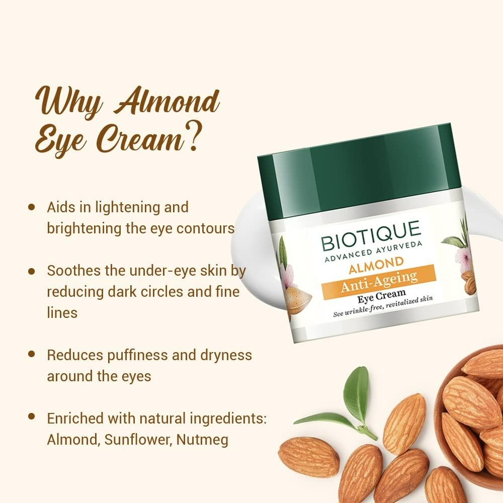 Biotique Bio Almond Soothing And Nourishing Eye Cream - Swadesiicart