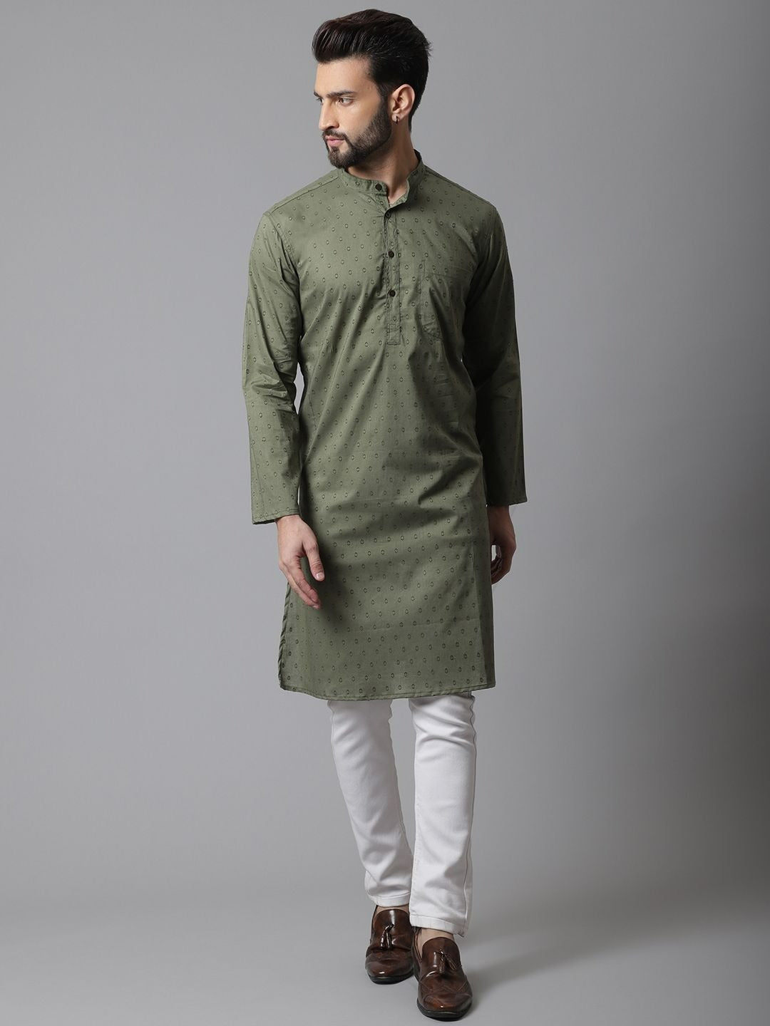 Even Apparels Green Pure Cotton Kurta With Band Collar | Swadesiicart