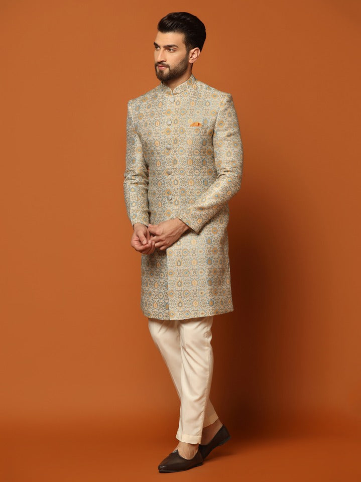 Kisah Men Multi Coloured Textured Indowestern Trouser Set | Swadesiicart