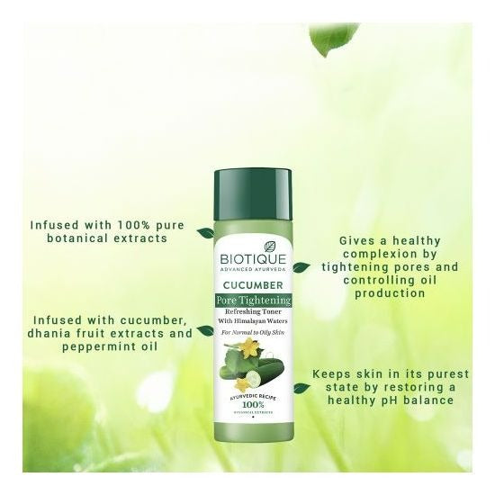 Biotique Bio Cucumber Pore Tightening Freshener With Himalayan Waters - Swadesiicart