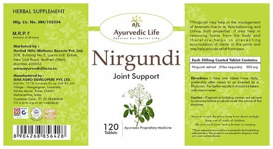 Ayurvedic Life Nirgundi Joint Support Tablets | Swadesiicart
