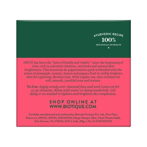 Biotique Bio Fruit Whitening & Depigmentation & Tan Removal Face Pack - Swadesiicart