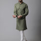 Even Apparels Green Pure Cotton Kurta With Band Collar | Swadesiicart