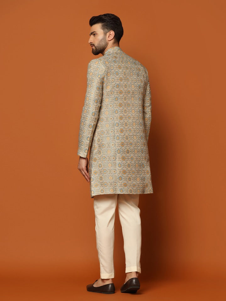 Kisah Men Multi Coloured Textured Indowestern Trouser Set | Swadesiicart