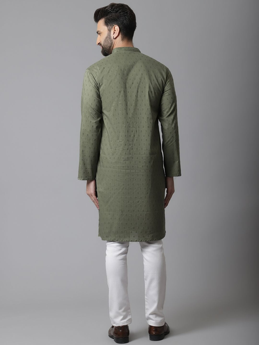 Even Apparels Green Pure Cotton Kurta With Band Collar | Swadesiicart