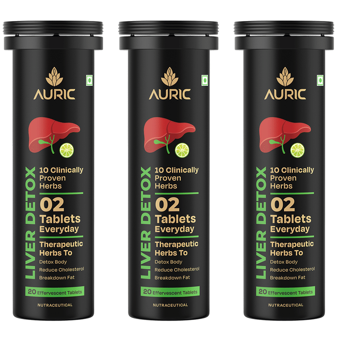 Auric Liver Detox Effervescent Tablets | Fizzy Water with 10 Ayurvedic Herbs | Clinically Researched Therapeutic Ingredients | Drop, Dissolve, Fizz, Drink - Swadesiicart