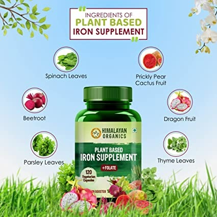 Himalayan Organics Plant Based Iron Supplement + Folate Vegetarian Capsules | Swadesiicart