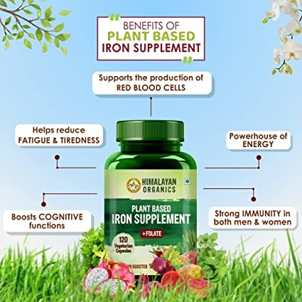 Himalayan Organics Plant Based Iron Supplement + Folate Vegetarian Capsules | Swadesiicart