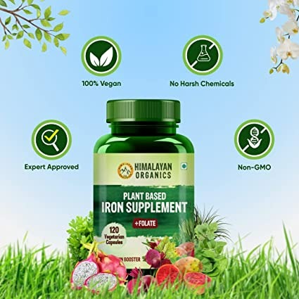 Himalayan Organics Plant Based Iron Supplement + Folate Vegetarian Capsules | Swadesiicart