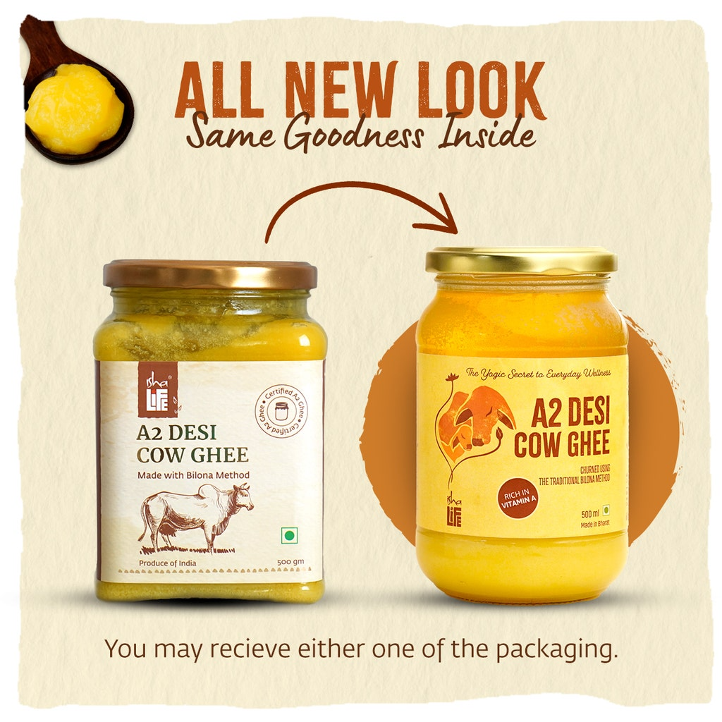 Isha Life Pure A2 Desi Cow Ghee | Made Traditionally from Curd | Made from Grass-fed Free Grazing Desi Cows' Milk - Swadesiicart