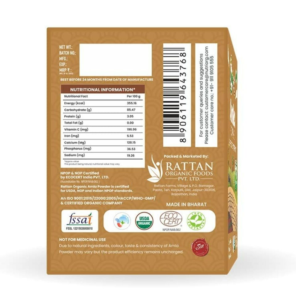 Nutriorg Certified Organic Amla Powder - Swadesiicart