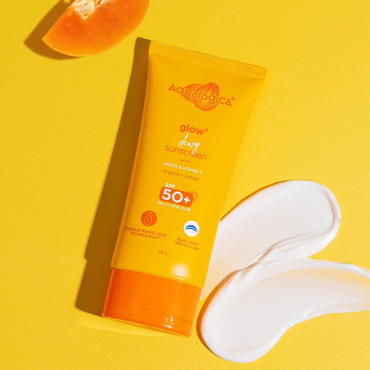 Aqualogica Glow + Dewy Sunscreen With Papaya & Vitamin C SPF 50+ PA++ - Swadesiicart