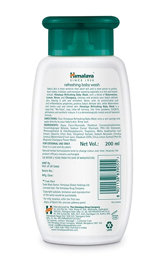 Himalaya Refreshing Baby Wash | Gentle Ayurvedic Body Wash for Baby's Delicate Skin - Swadesiicart