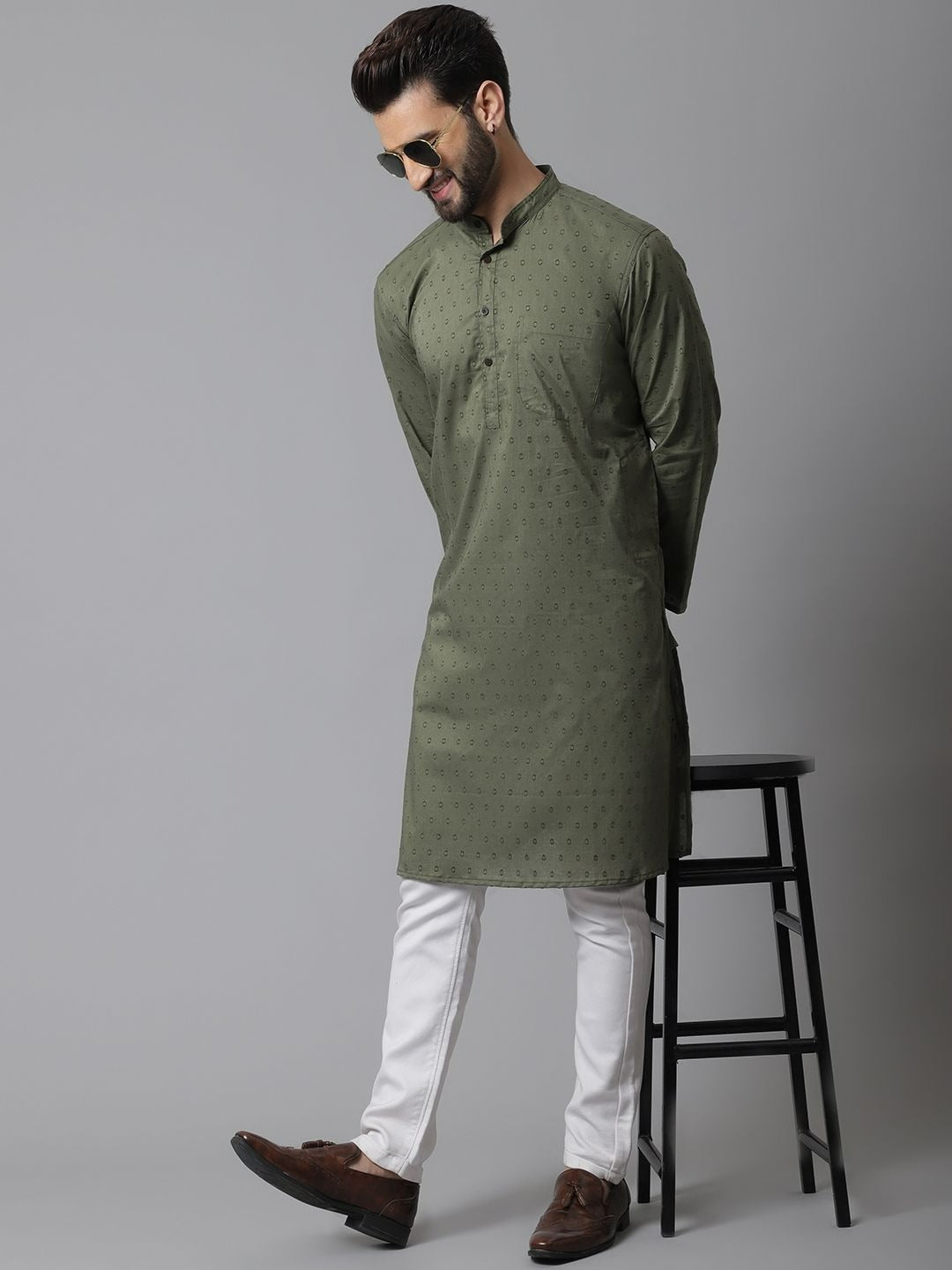 Even Apparels Green Pure Cotton Kurta With Band Collar | Swadesiicart