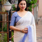 Lavender Poly Chiffon Striped Saree with Unstitched Blouse - Hiral Fashion | Swadesiicart