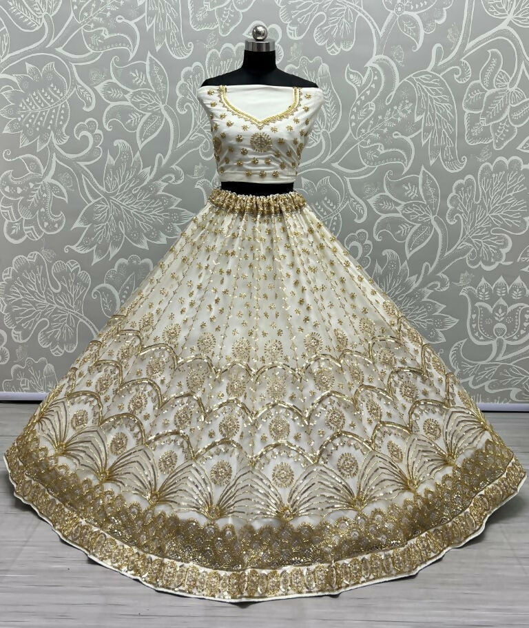 Jyoti Fashion Women's Off White Bridal Net Fancy Sequins with Multi Thread Embroidered & Handwork Wedding Lehenga Choli | Swadesiicart