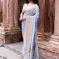 Joban Fashion Light Blue Crepe Chiffon Pure Handloom Banarasi Silk Saree | Swadesiicart