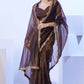 Brown C/H Net Solid Designer & Lace Work Saree - Samaa