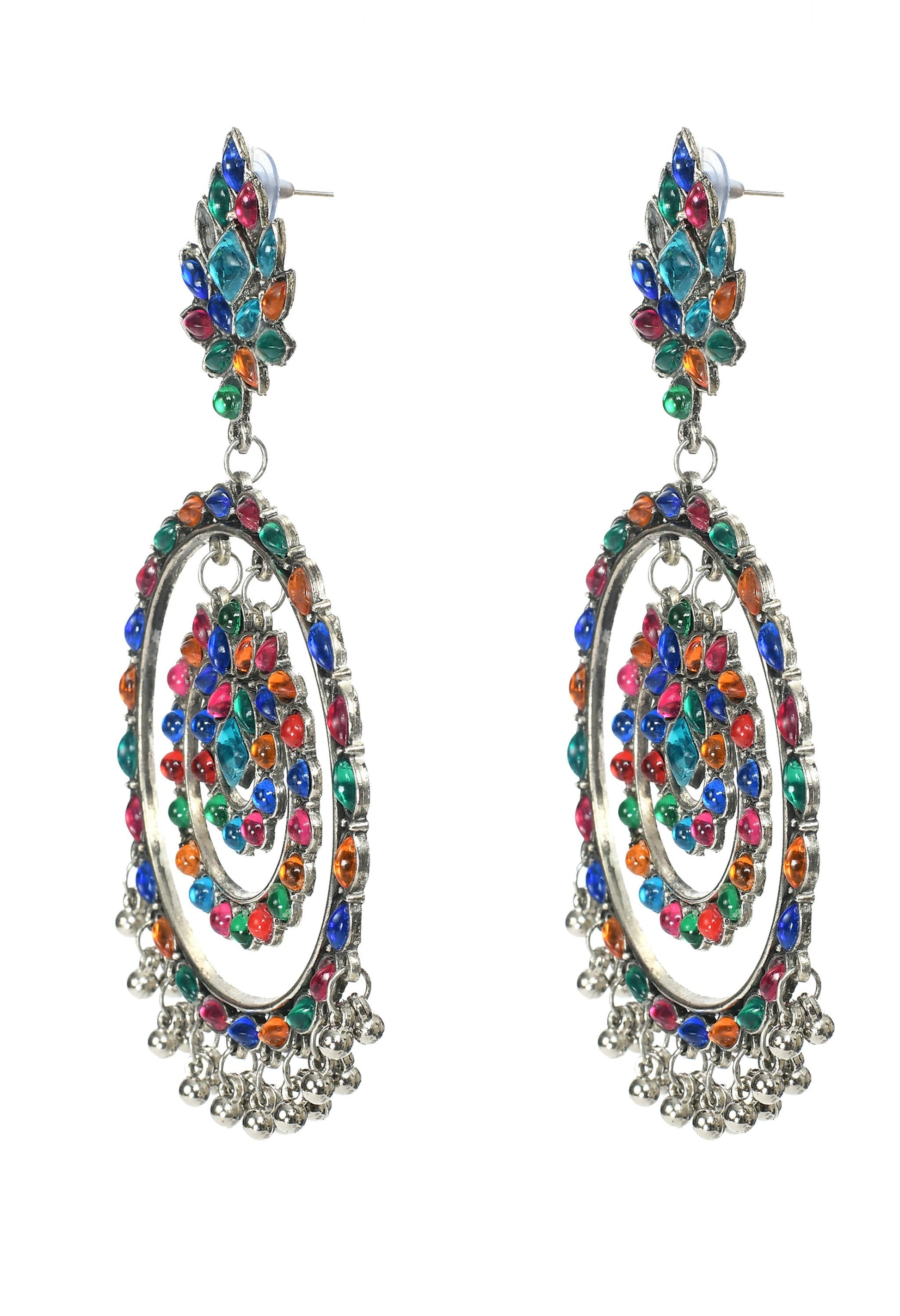 Mominos Fashion Johar Kamal Women's Multi Colour Kundan Circles Earrings - Swadesiicart