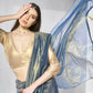 Blue Gold Tissue Net Solid & Gold Cotted Saree - Samaa