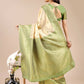 Astita Aura Silk Cream Light Green Banarasi Silk Saree | Swadesiicart