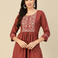 Brown Poly Rayon Floral Embroidered Top - Zeny