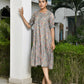 Vaasva Women's Grey Cotton Digital Printed Embroidered Placket Dress | Swadesiicart