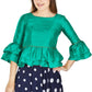 Aastha Fashion Women's Sea Green Art Silk Bell Sleeves attire with Poly Cotton Lining Blouse