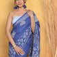 Very Much Indian Pure Cotton Handblock Printed Saree - Blue | Swadesiicart