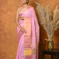 Very Much Indian Handloom Pure Cotton Linen Saree With Golden Border - Pink | Swadesiicart