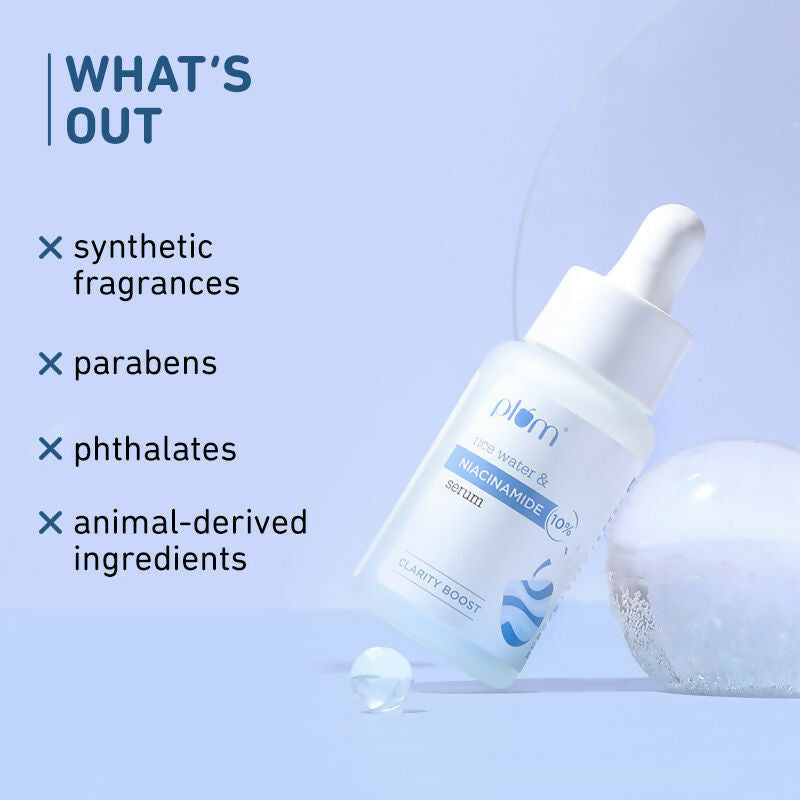 Plum 10% Niacinamide Brightening Face Serum With Rice Water - Fades Blemishes & Dark Spots, Beginner Friendly - Swadesiicart