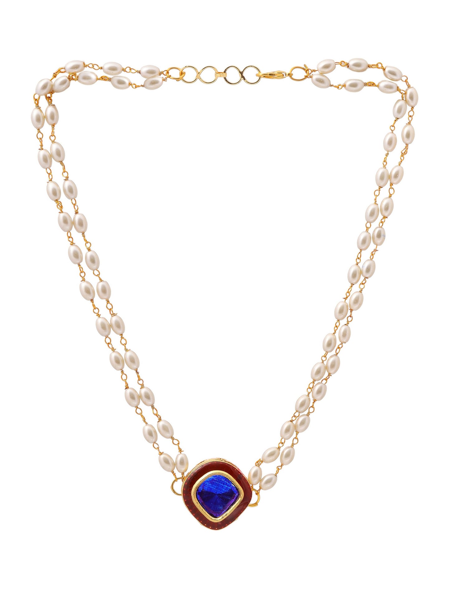 Ruby Raang Blue Meenakari & Pearl Choker | Swadesiicart