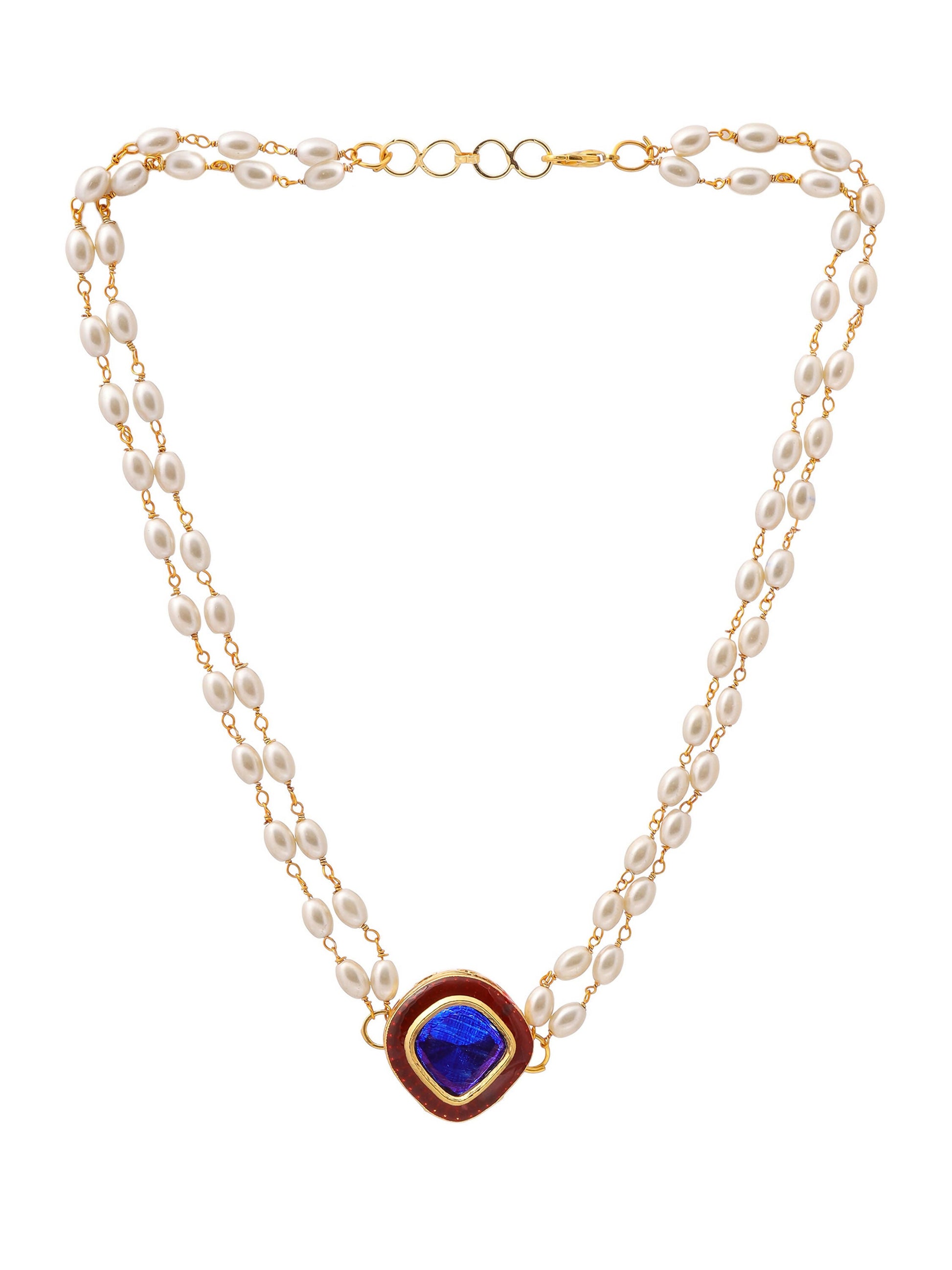 Ruby Raang Blue Meenakari & Pearl Choker | Swadesiicart