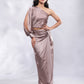 BohoJazz Drape Skirt with One Shoulder Cowl Top Co-ord Set - Champagne - Swadesiicart