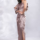 BohoJazz Drape Skirt with One Shoulder Cowl Top Co-ord Set - Champagne - Swadesiicart
