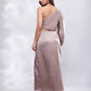 BohoJazz Drape Skirt with One Shoulder Cowl Top Co-ord Set - Champagne - Swadesiicart