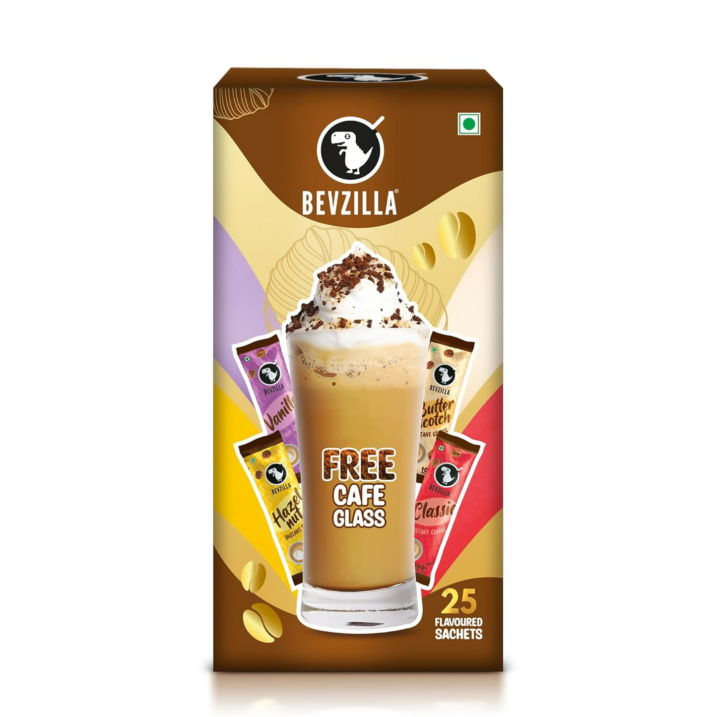 Bevzilla Premium Glass & 25 Flavoured Coffee Sachets | Swadesiicart