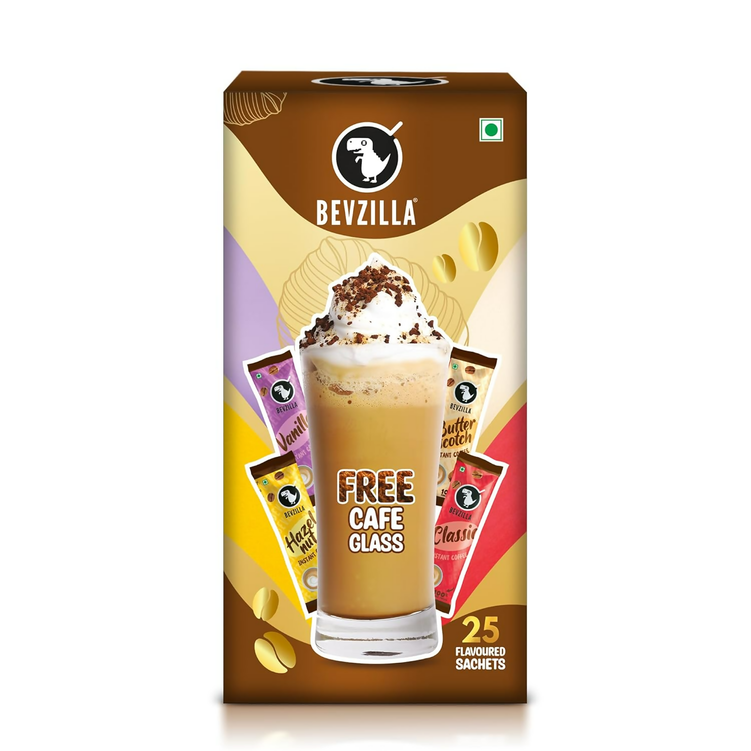 Bevzilla Premium Glass & 25 Flavoured Coffee Sachets | Swadesiicart