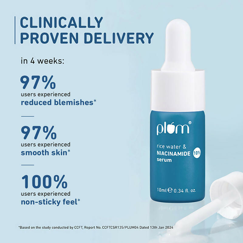 Plum 10% Niacinamide Brightening Face Serum With Rice Water - Fades Blemishes & Dark Spots, Beginner Friendly - Swadesiicart
