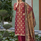 Jyoti Fashion Women's Maroon Pure Silk Elegant Jacquard Woven Kurta with Trouser & Dupatta | Swadesiicart