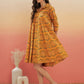 InWeave Women's Haldi Yellow Mughal Kalamkari Flared Dress - Swadesiicart