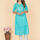 NOZ2TOZ Women's Printed & Embroidered Straight Cotton Sky Blue Stitched Kurta (1Pc) - Noz2Toz