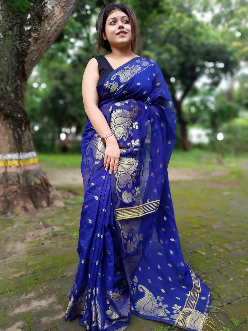 Exclusive Collection Blue Beautiful Cotton Silk Saree - Swadesiicart
