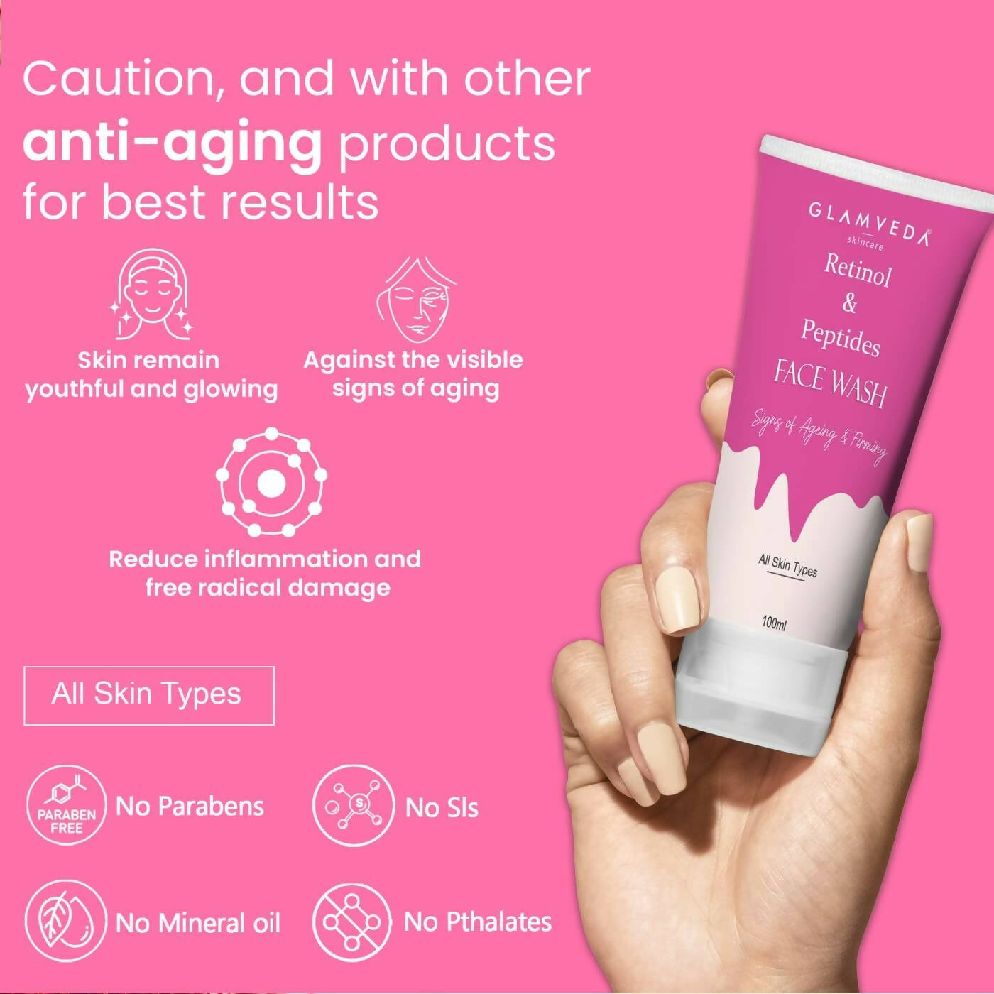 Glamveda Retinol & Peptide Anti Ageing Face Wash - Swadesiicart